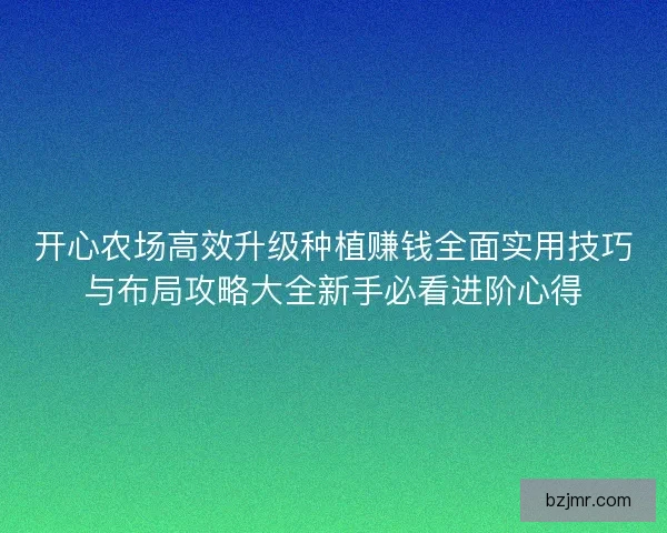 开心农场高效升级种植赚钱全面实用技巧与布局攻略大全新手必看进阶心得